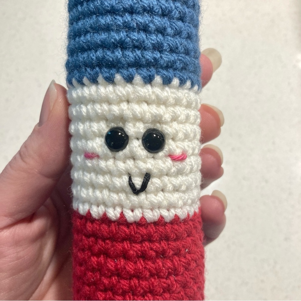 Crochet firecracker play rattle NWT handmade red white and blue 4th of July - Picture 6 of 7